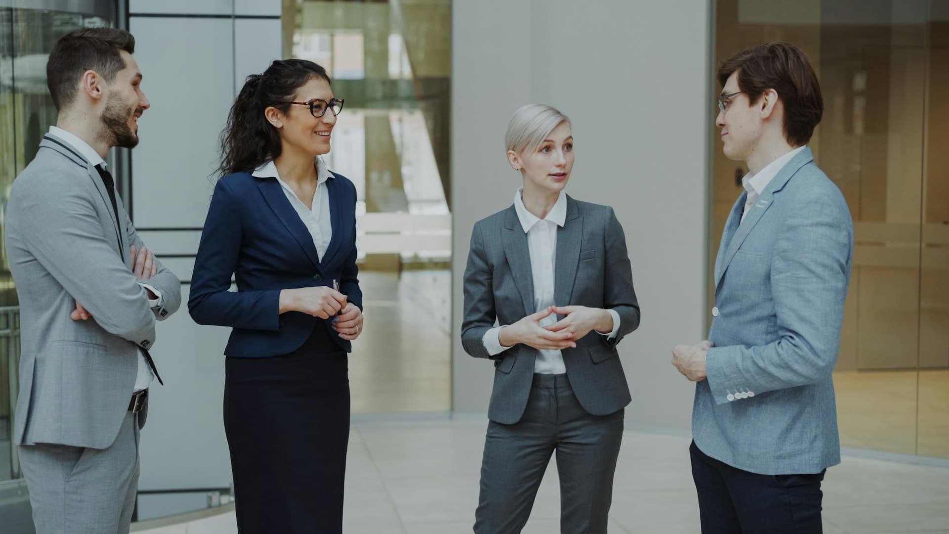 A workforce team collaborating in a modern workplace